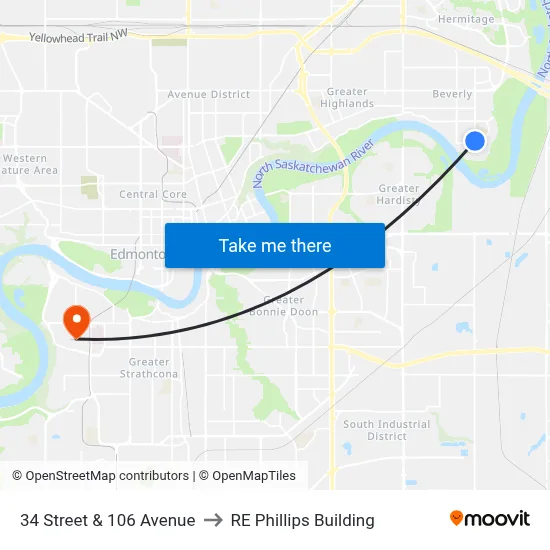 34 Street & 106 Avenue to RE Phillips Building map