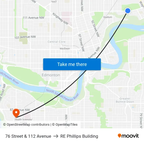 76 Street & 112 Avenue to RE Phillips Building map