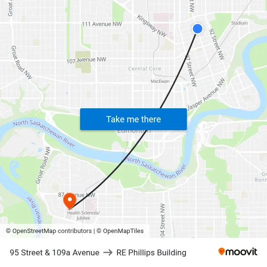 95 Street & 109a Avenue to RE Phillips Building map