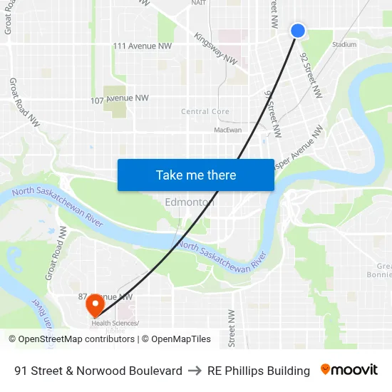 91 Street & Norwood Boulevard to RE Phillips Building map