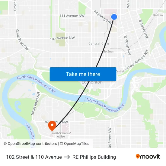 102 Street & 110 Avenue to RE Phillips Building map