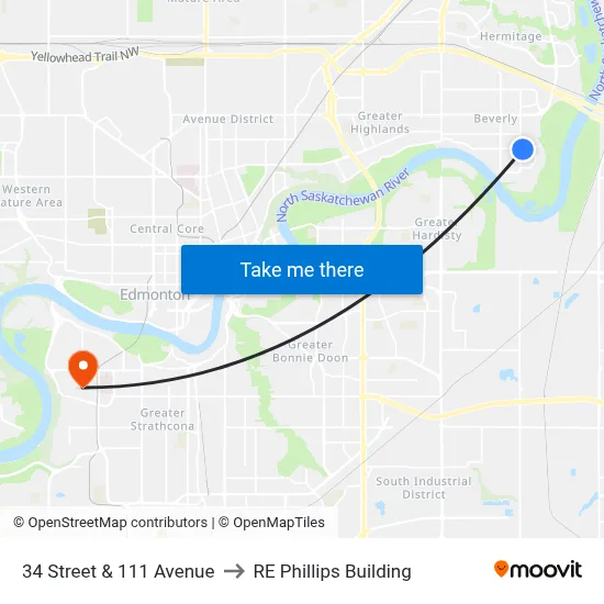 34 Street & 111 Avenue to RE Phillips Building map