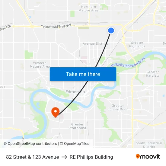 82 Street & 123 Avenue to RE Phillips Building map