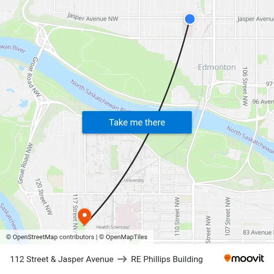 112 Street & Jasper Avenue to RE Phillips Building map