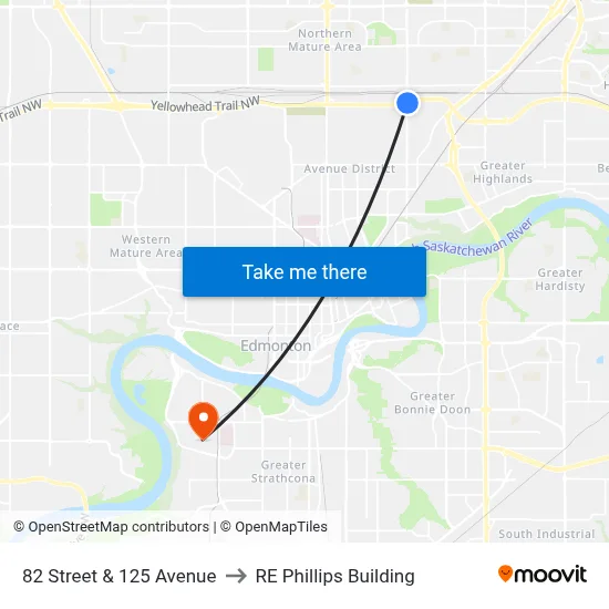82 Street & 125 Avenue to RE Phillips Building map