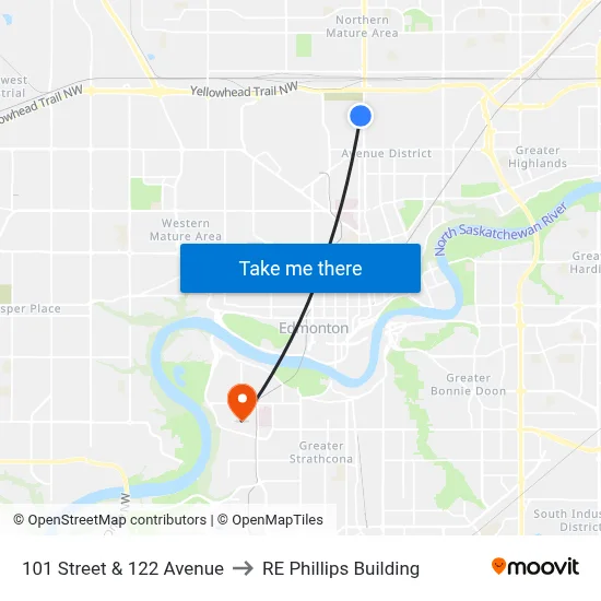 101 Street & 122 Avenue to RE Phillips Building map