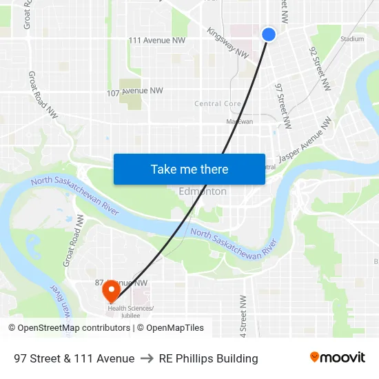 97 Street & 111 Avenue to RE Phillips Building map