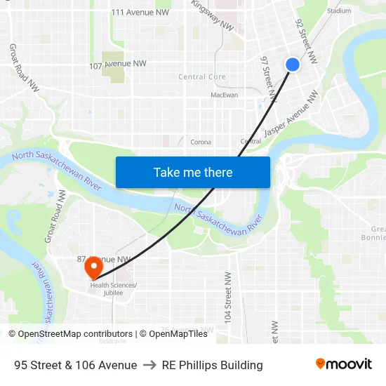 95 Street & 106 Avenue to RE Phillips Building map