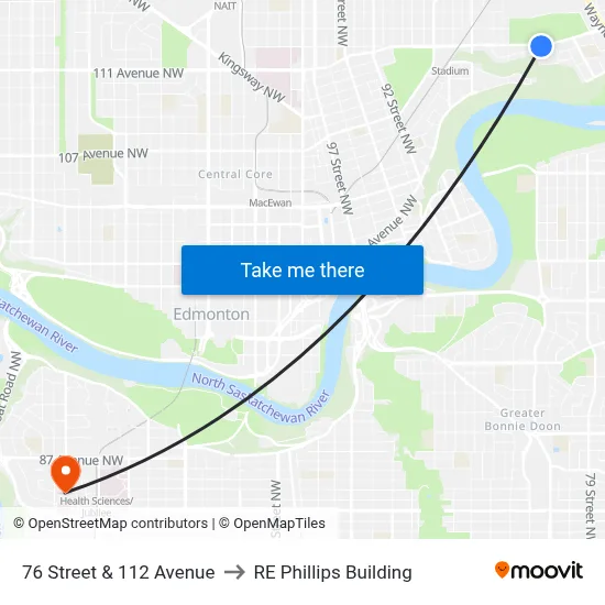 76 Street & 112 Avenue to RE Phillips Building map