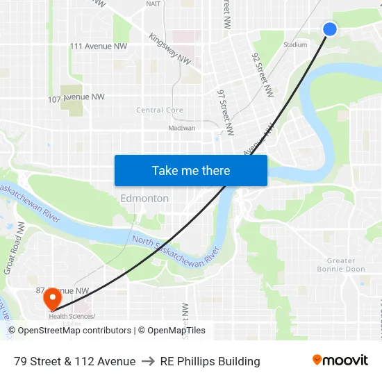 79 Street & 112 Avenue to RE Phillips Building map