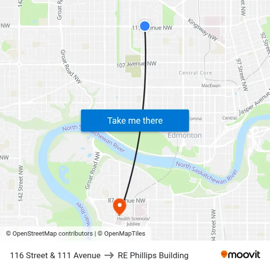 116 Street & 111 Avenue to RE Phillips Building map