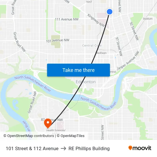 101 Street & 112 Avenue to RE Phillips Building map