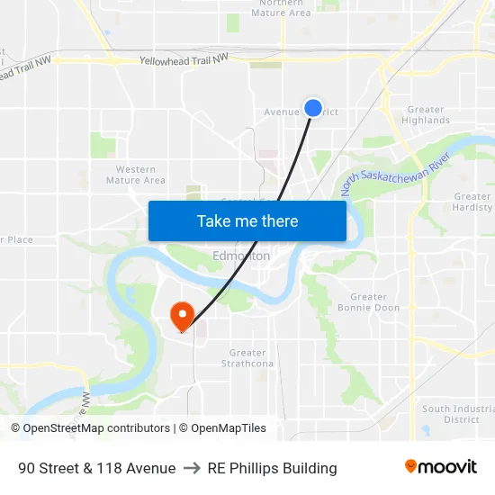 90 Street & 118 Avenue to RE Phillips Building map