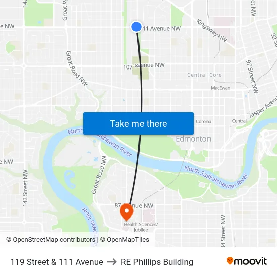 119 Street & 111 Avenue to RE Phillips Building map