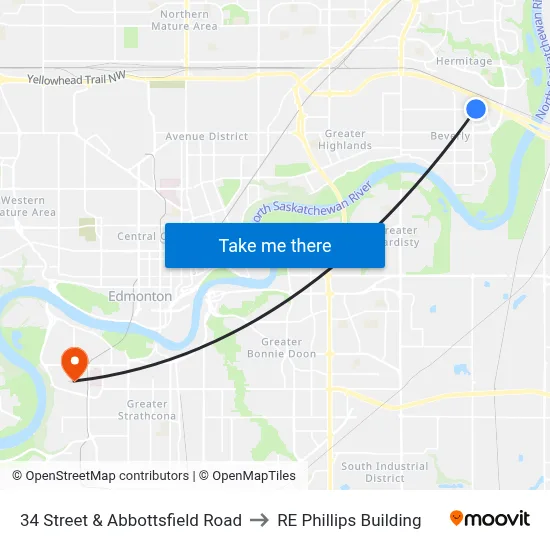 34 Street & Abbottsfield Road to RE Phillips Building map