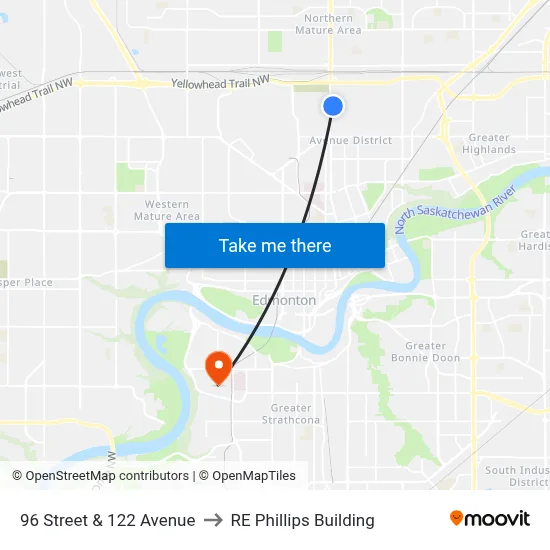 96 Street & 122 Avenue to RE Phillips Building map