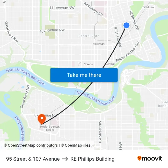95 Street & 107 Avenue to RE Phillips Building map