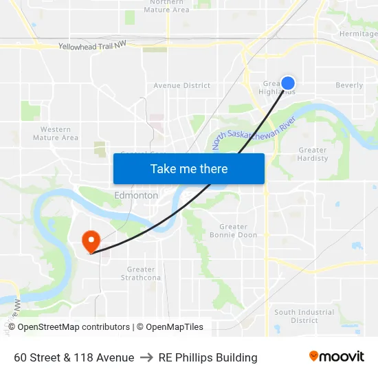 60 Street & 118 Avenue to RE Phillips Building map