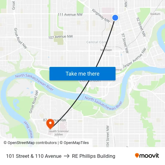 101 Street & 110 Avenue to RE Phillips Building map
