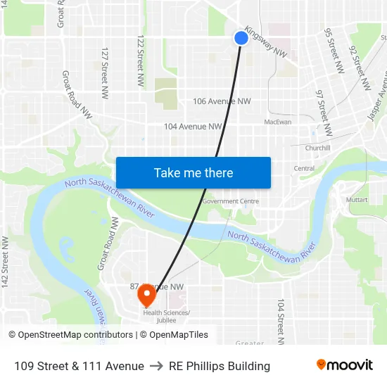 109 Street & 111 Avenue to RE Phillips Building map