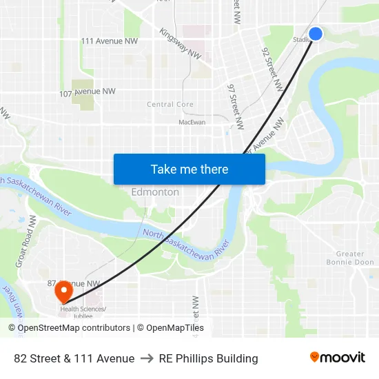 82 Street & 111 Avenue to RE Phillips Building map