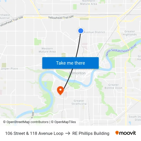106 Street & 118 Avenue Loop to RE Phillips Building map