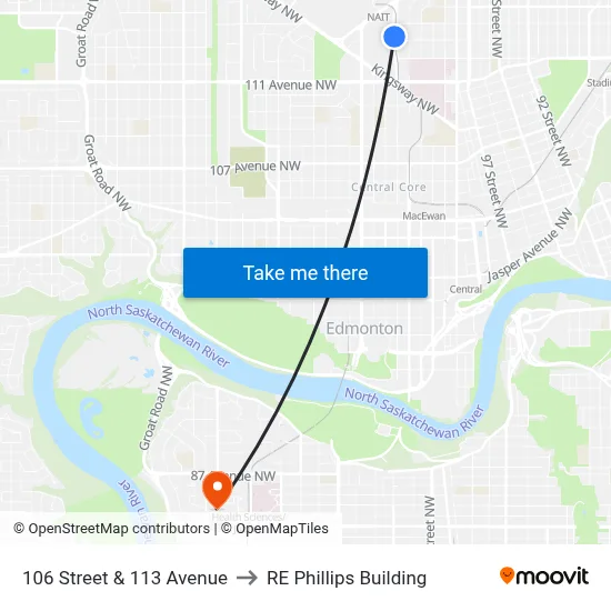106 Street & 113 Avenue to RE Phillips Building map