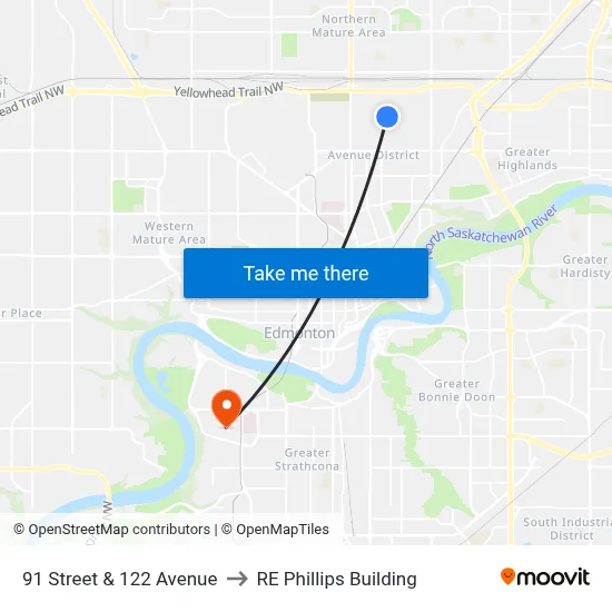91 Street & 122 Avenue to RE Phillips Building map