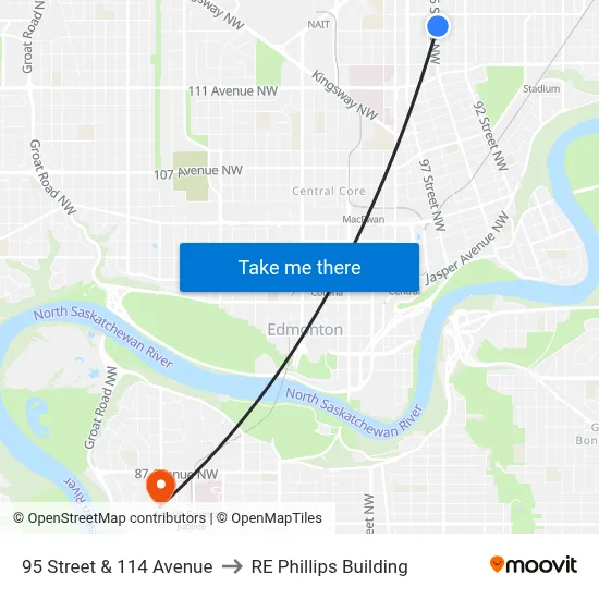 95 Street & 114 Avenue to RE Phillips Building map