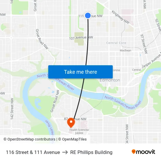 116 Street & 111 Avenue to RE Phillips Building map