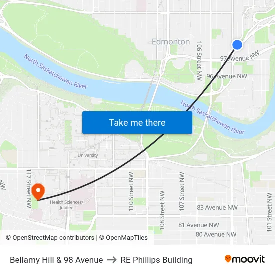 Bellamy Hill & 98 Avenue to RE Phillips Building map