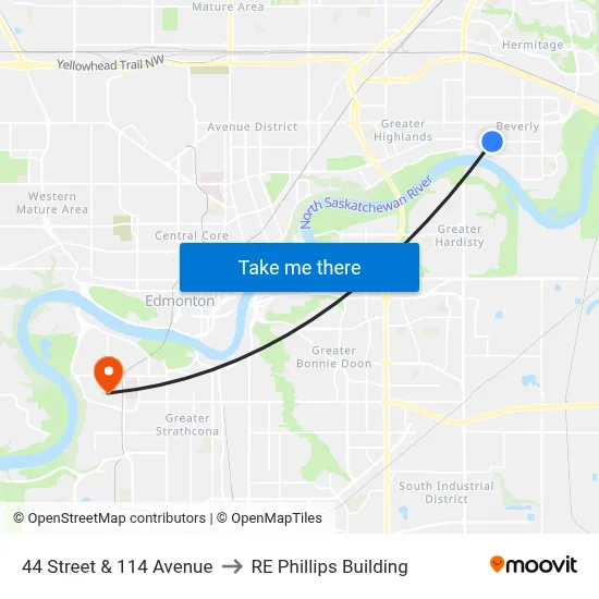 44 Street & 114 Avenue to RE Phillips Building map