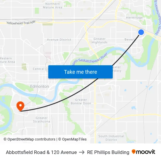 Abbottsfield Road & 120 Avenue to RE Phillips Building map