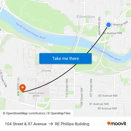 104 Street & 97 Avenue to RE Phillips Building map