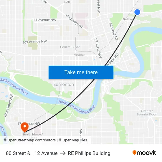 80 Street & 112 Avenue to RE Phillips Building map