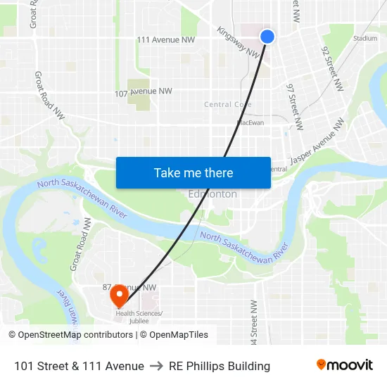 101 Street & 111 Avenue to RE Phillips Building map