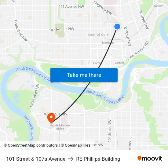 101 Street & 107a Avenue to RE Phillips Building map