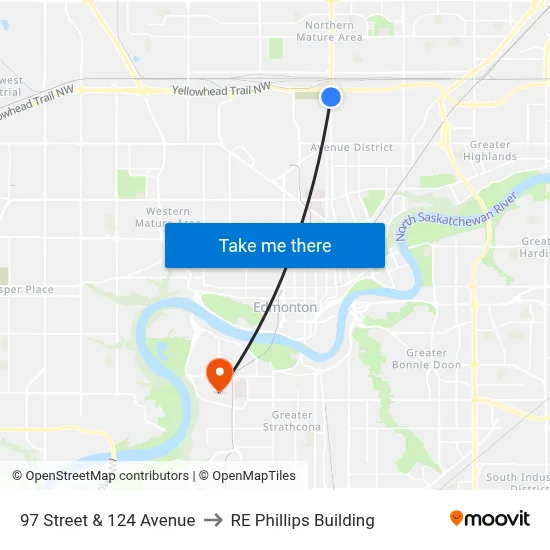 97 Street & 124 Avenue to RE Phillips Building map