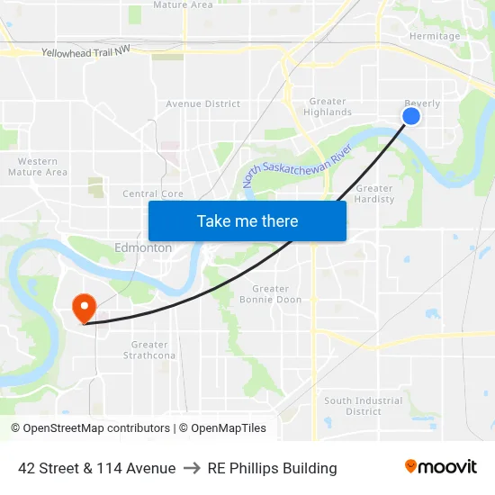 42 Street & 114 Avenue to RE Phillips Building map