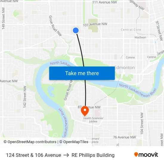 124 Street & 106 Avenue to RE Phillips Building map