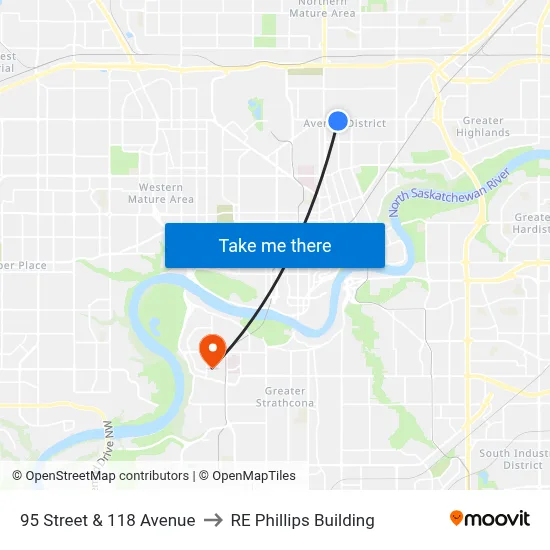95 Street & 118 Avenue to RE Phillips Building map