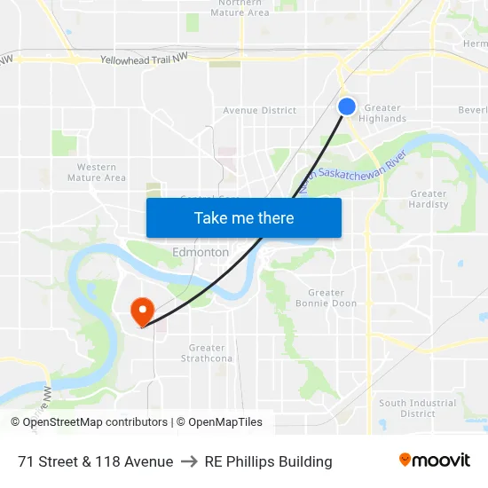 71 Street & 118 Avenue to RE Phillips Building map