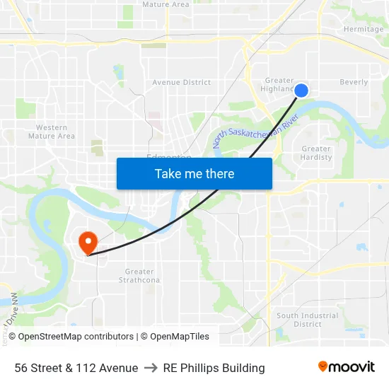56 Street & 112 Avenue to RE Phillips Building map