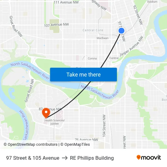 97 Street & 105 Avenue to RE Phillips Building map