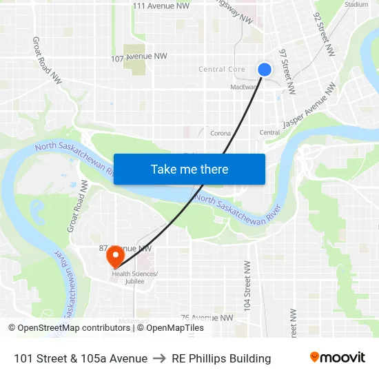 101 Street & 105a Avenue to RE Phillips Building map