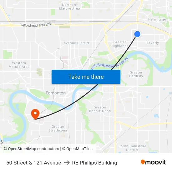 50 Street & 121 Avenue to RE Phillips Building map