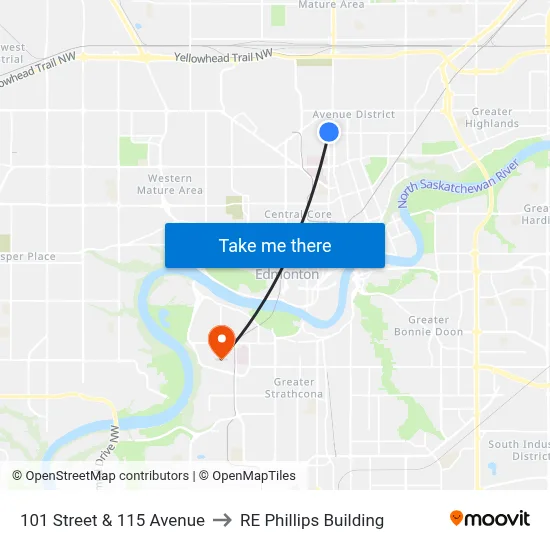 101 Street & 115 Avenue to RE Phillips Building map