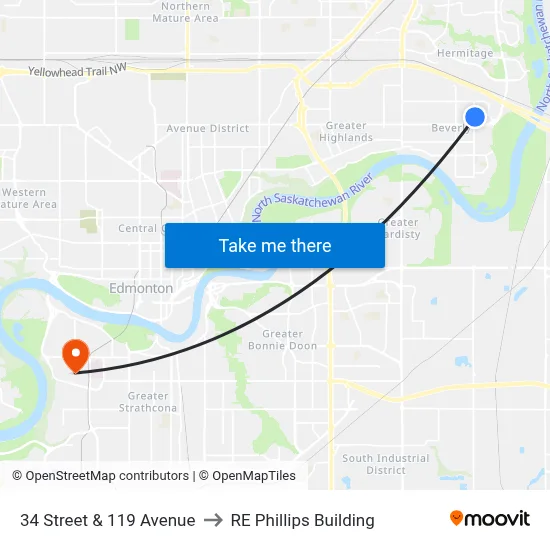 34 Street & 119 Avenue to RE Phillips Building map