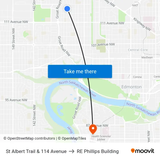 St Albert Trail & 114 Avenue to RE Phillips Building map