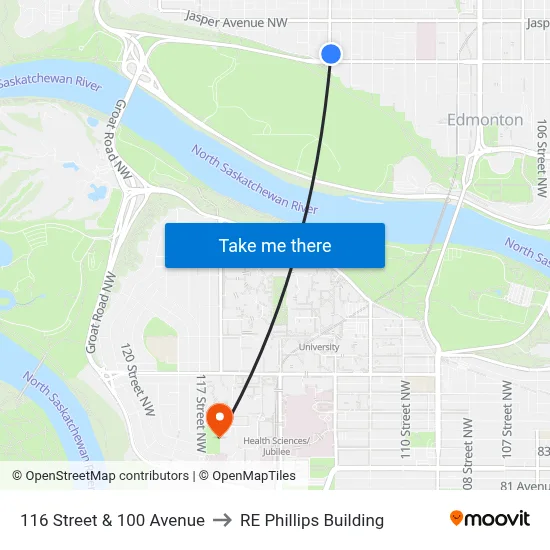 116 Street & 100 Avenue to RE Phillips Building map